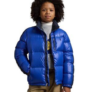 Polo Ralph Lauren Boys Down Puffer Jacket Size L (14-16) Blue RL67 Logo Coat NWT